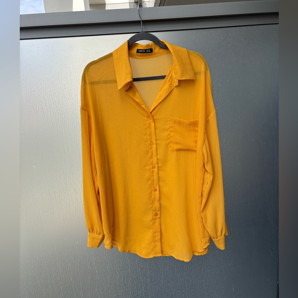 SHEIN | Tall Yellow Semi-Sheer Blouse